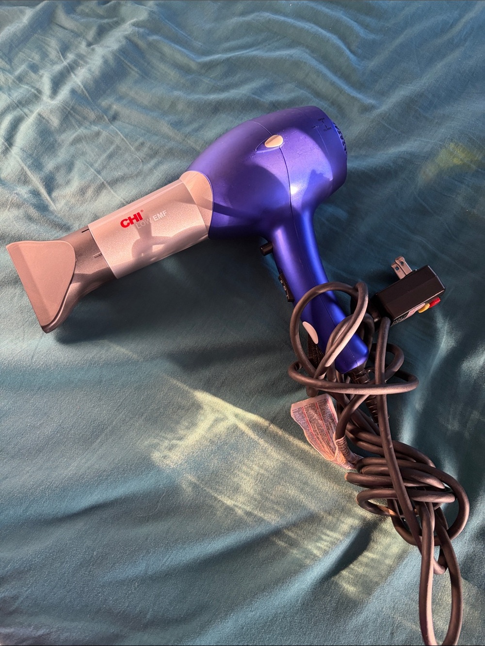 CHI Blue Hair Dryer with Silver Nozzle low emf